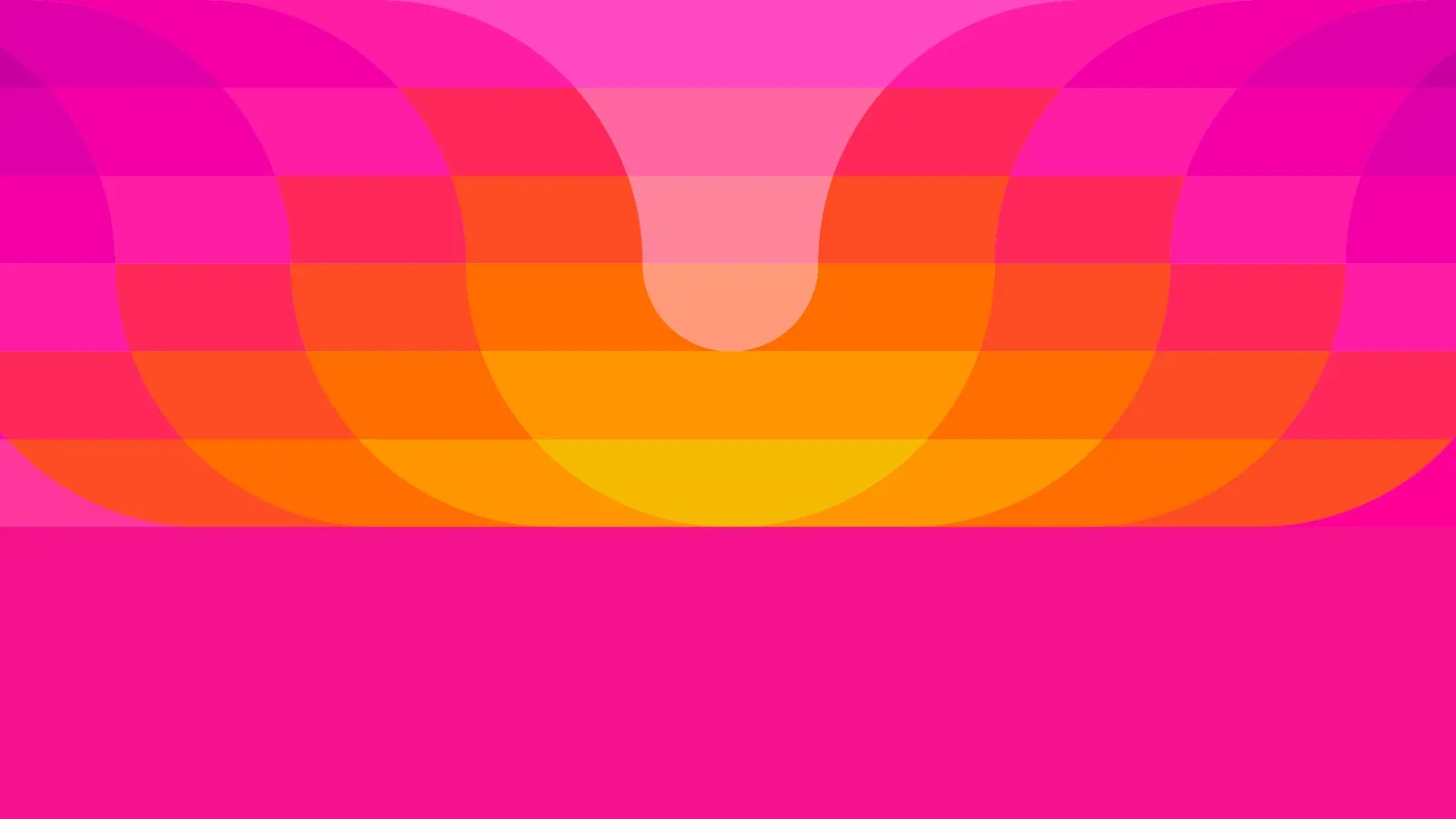 Composición abstracta del Look of the Games LA28 con bandas curvas de gradiente magenta, naranja y amarillo formando ondas paralelas que evocan flores estilizadas