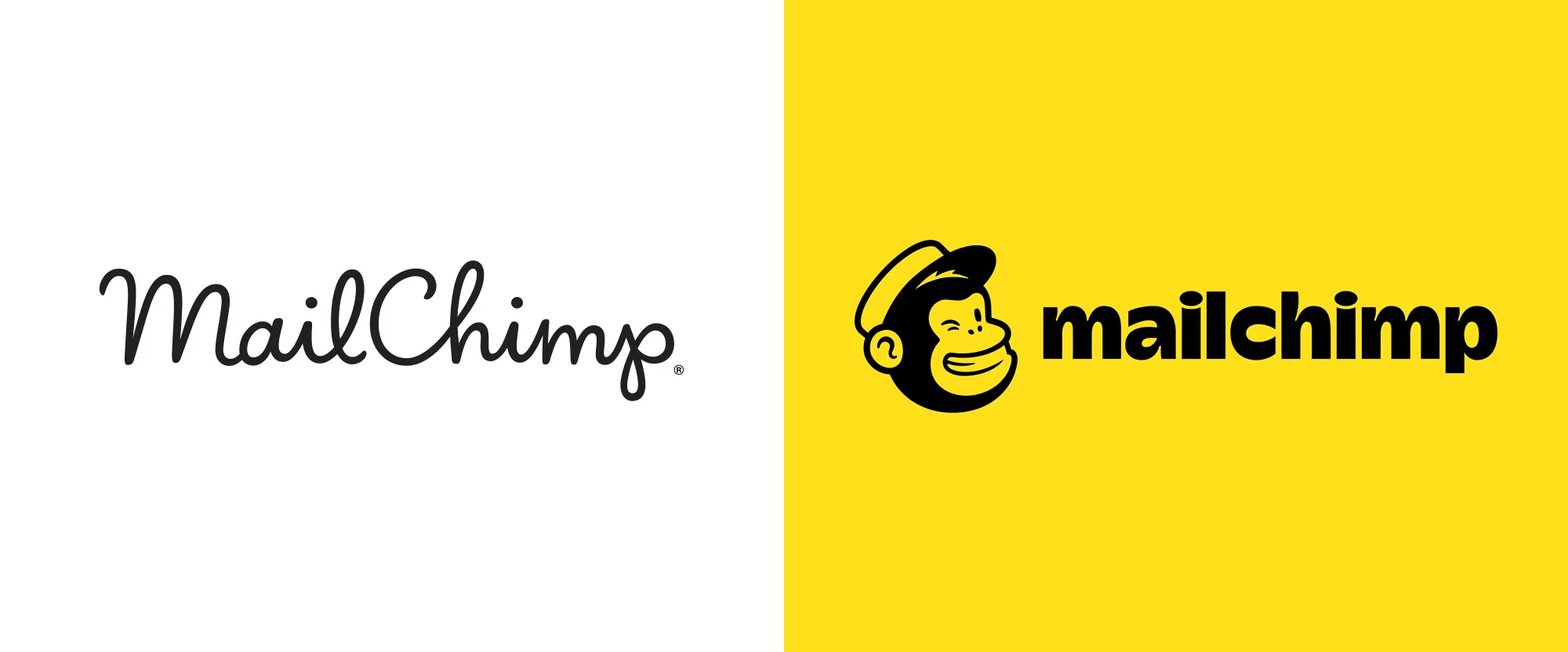 Comparativa logo antes/después rebranding Mailchimp 2018 Collins