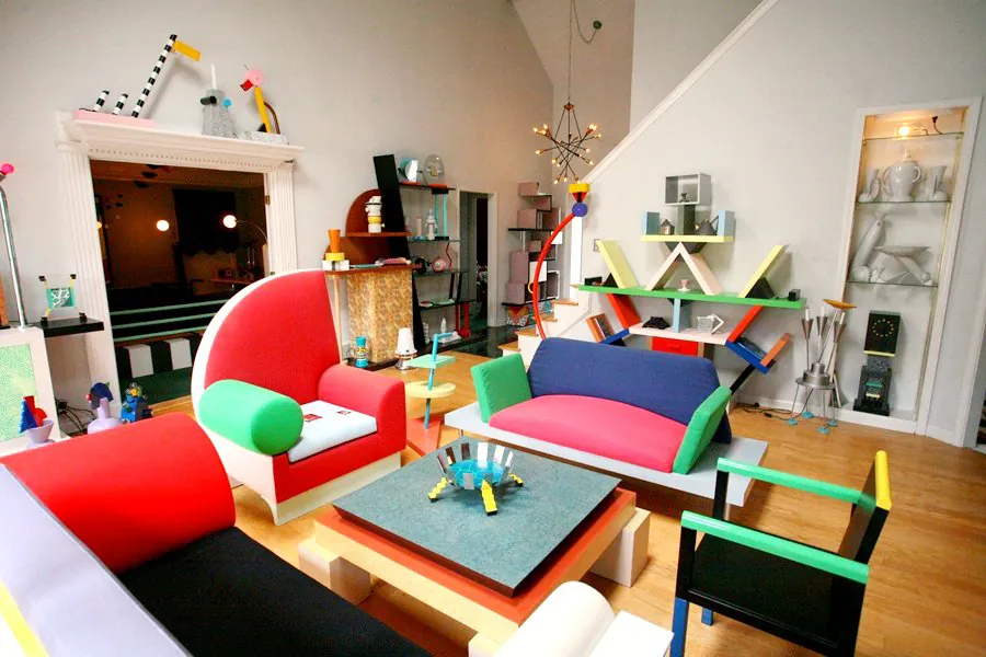 Vista de colección Memphis-Milano, paleta y geometría características